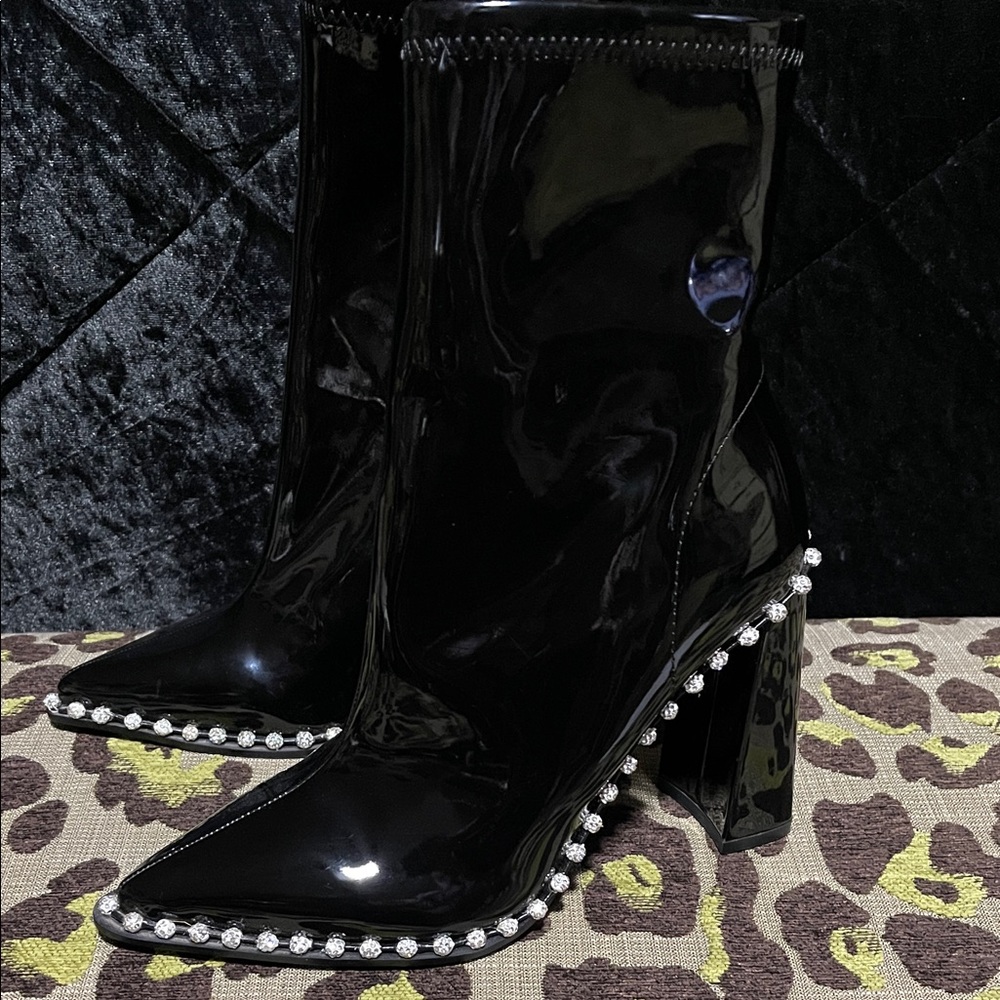Steve Madden Black Heeled Boots with Rhinestone Trim